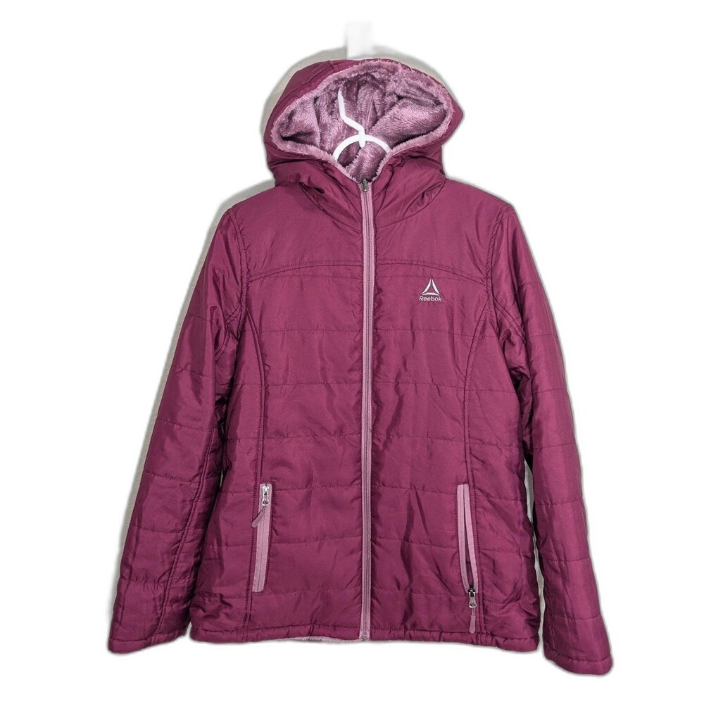 Women's Reebok Fleece Jacket Reversible Size M Puffer Full Zip Hooded